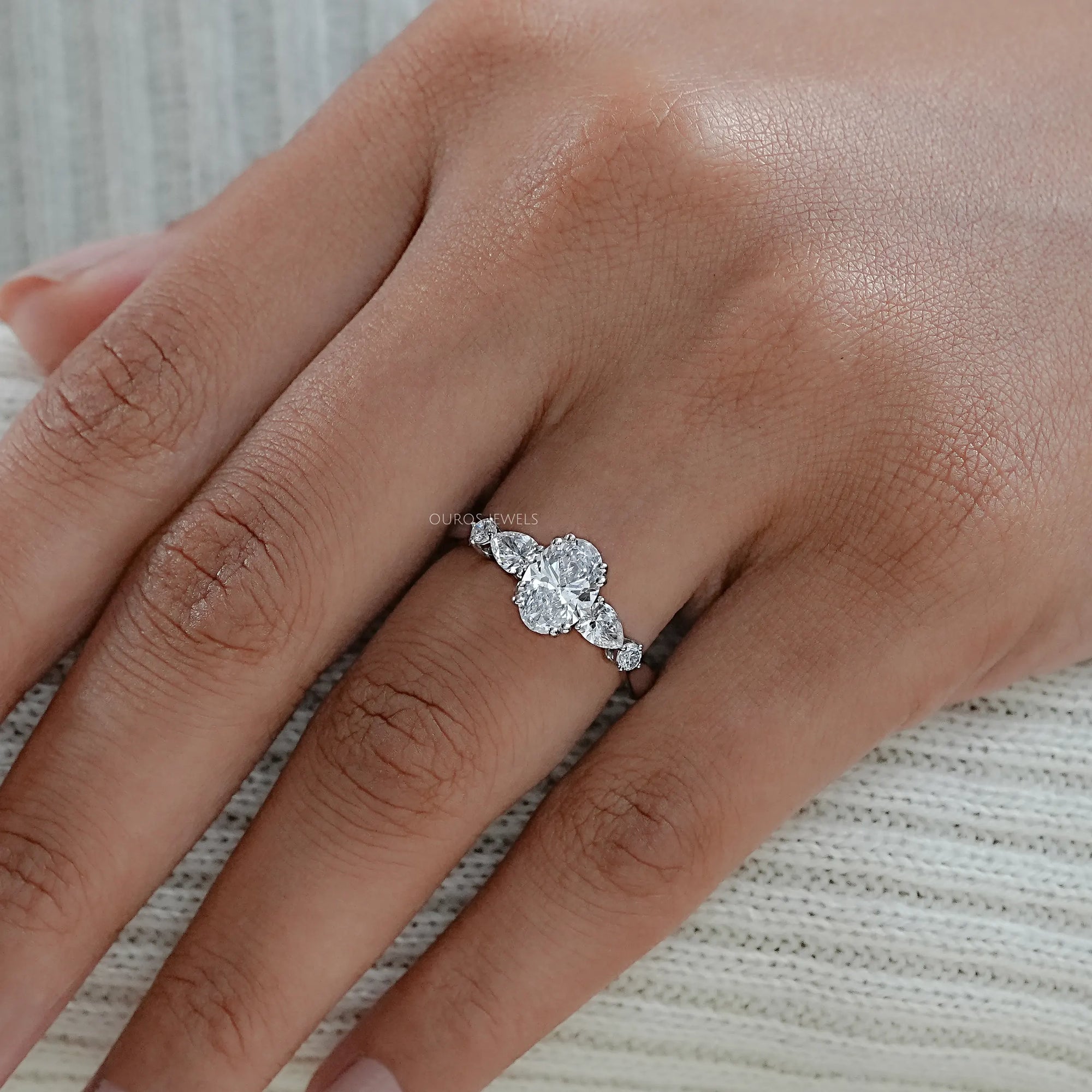 Oval And Pear Lab Diamond Five Stone Engagement Ring Rings