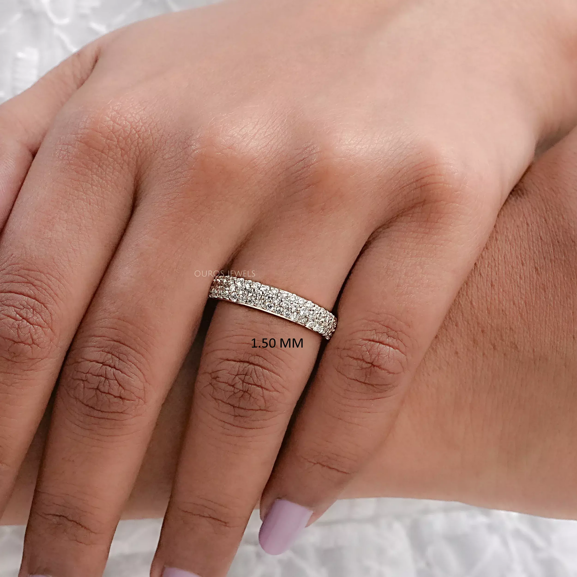 Round Cut Lab Diamond Pave Set Wedding Ring 950 Platinum - 1.50 MM