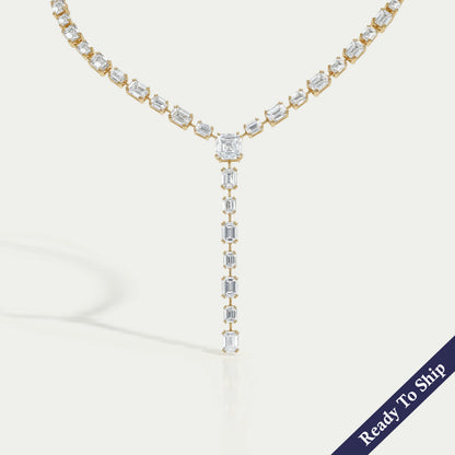 Emerald Lab Diamond Y Lariat Necklace