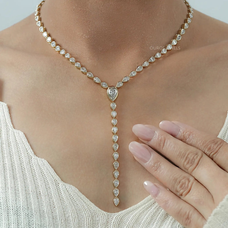 Pear Diamond Bezel Set Lariat Tennis Necklace