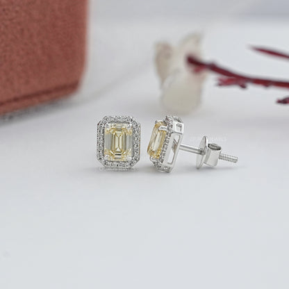 Yellow Emerald Lab Diamond Halo Stud Earrings Earrings