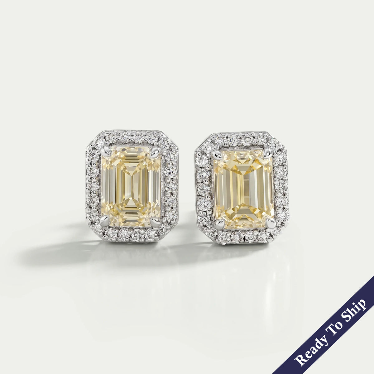 Yellow Emerald Lab Diamond Halo Stud Earrings Earrings
