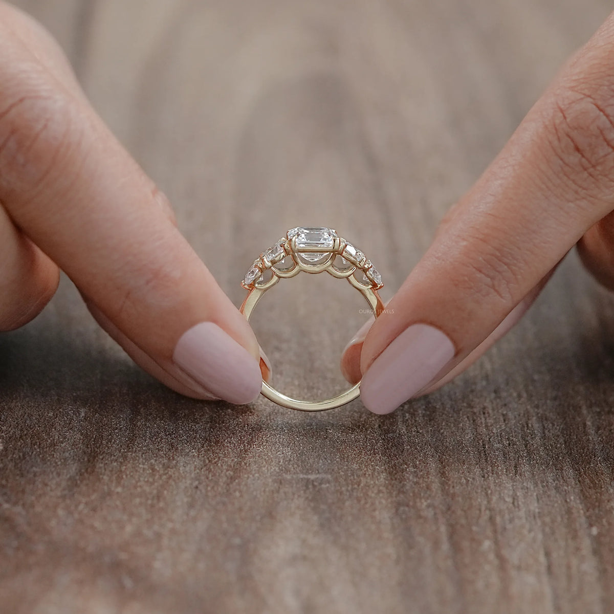 Five Stone Asscher Lab Grown Diamond Engagement Ring Rings