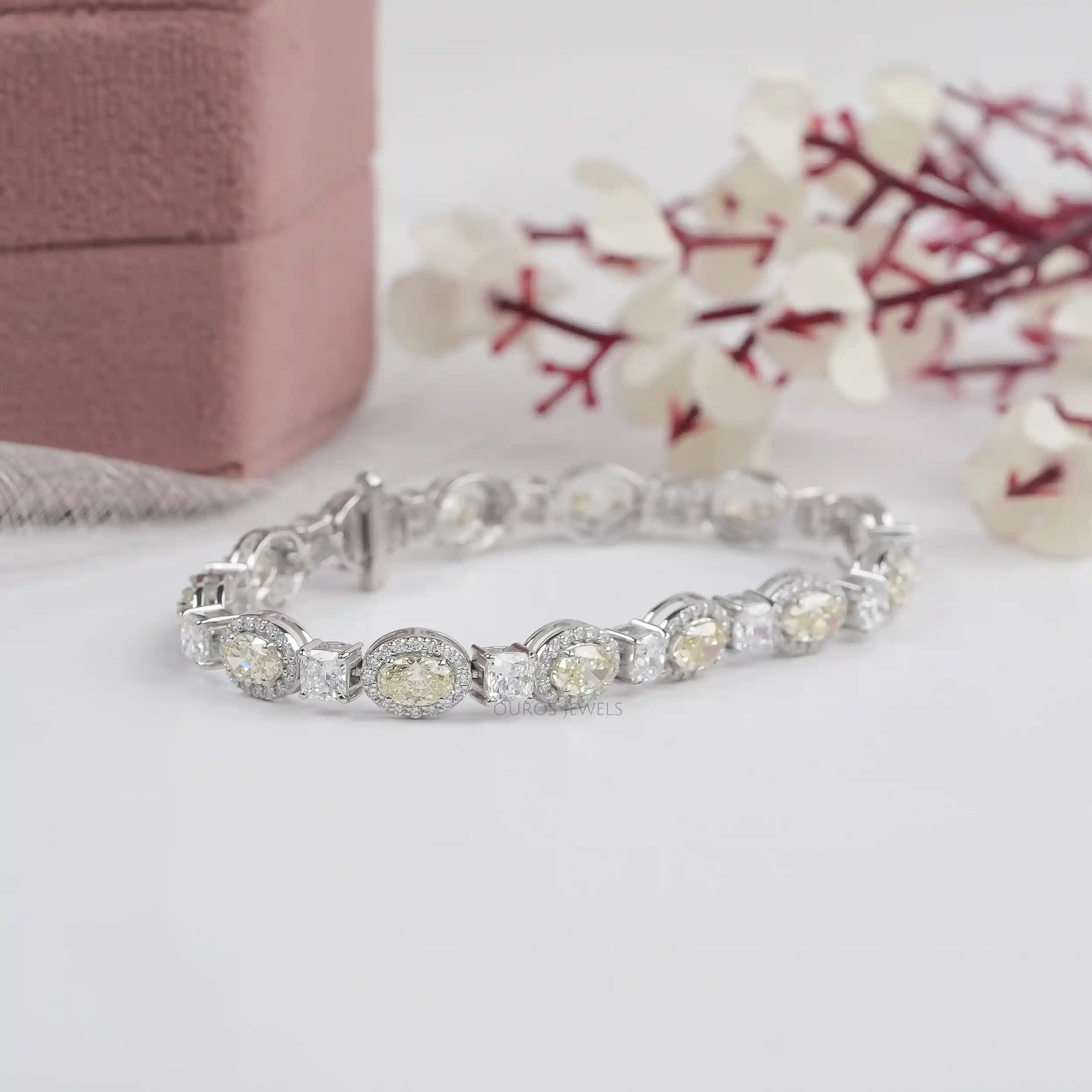 Yellow Oval Lab Diamond Halo Tennis Bracelet Bracelet