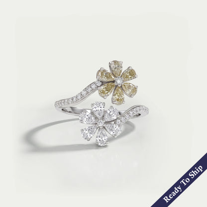 Yellow Pear Shape Lab Diamond Flower Style Bypass Ring Ring