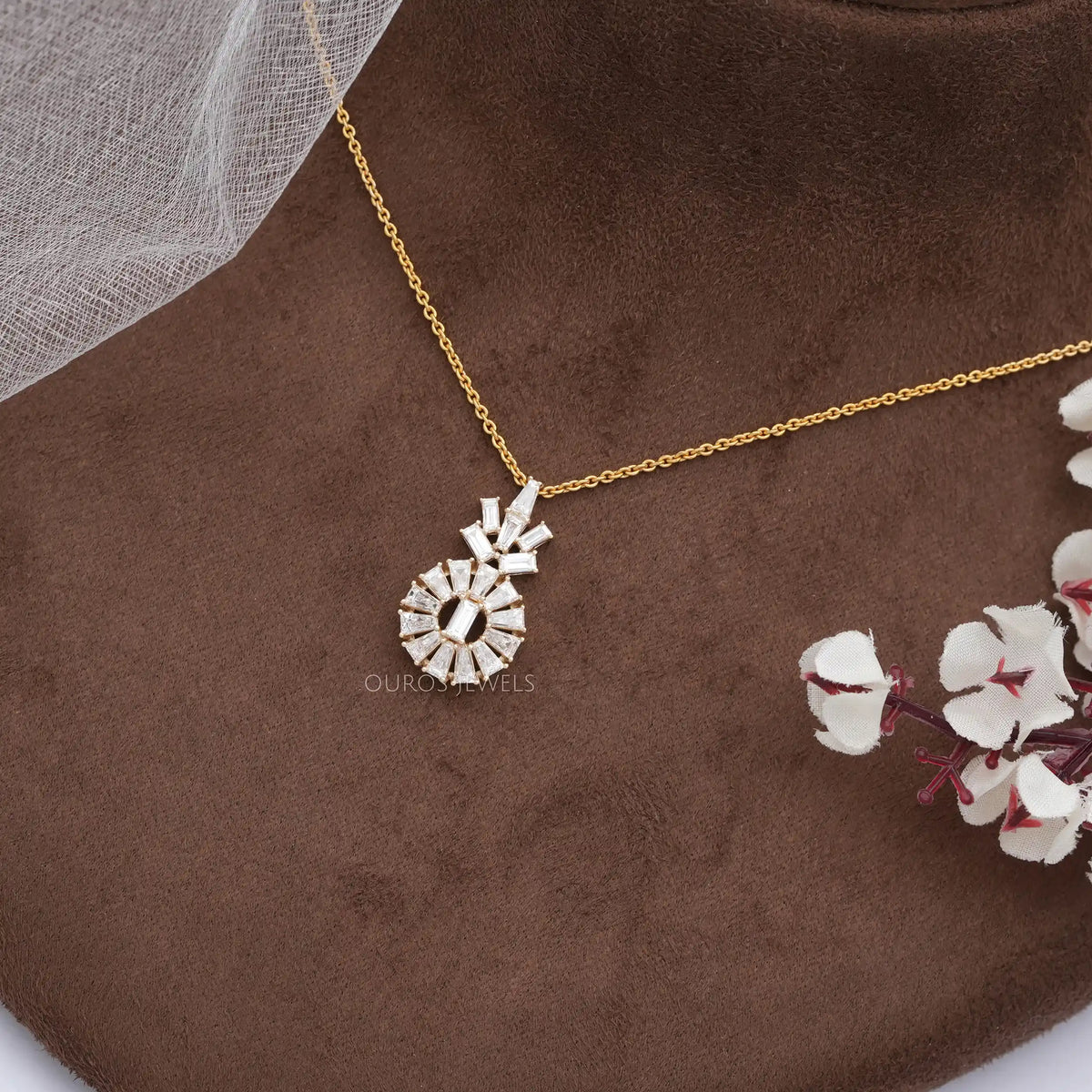 Yellow Gold Tapered Baguette Cut Lab Diamond Pendant
