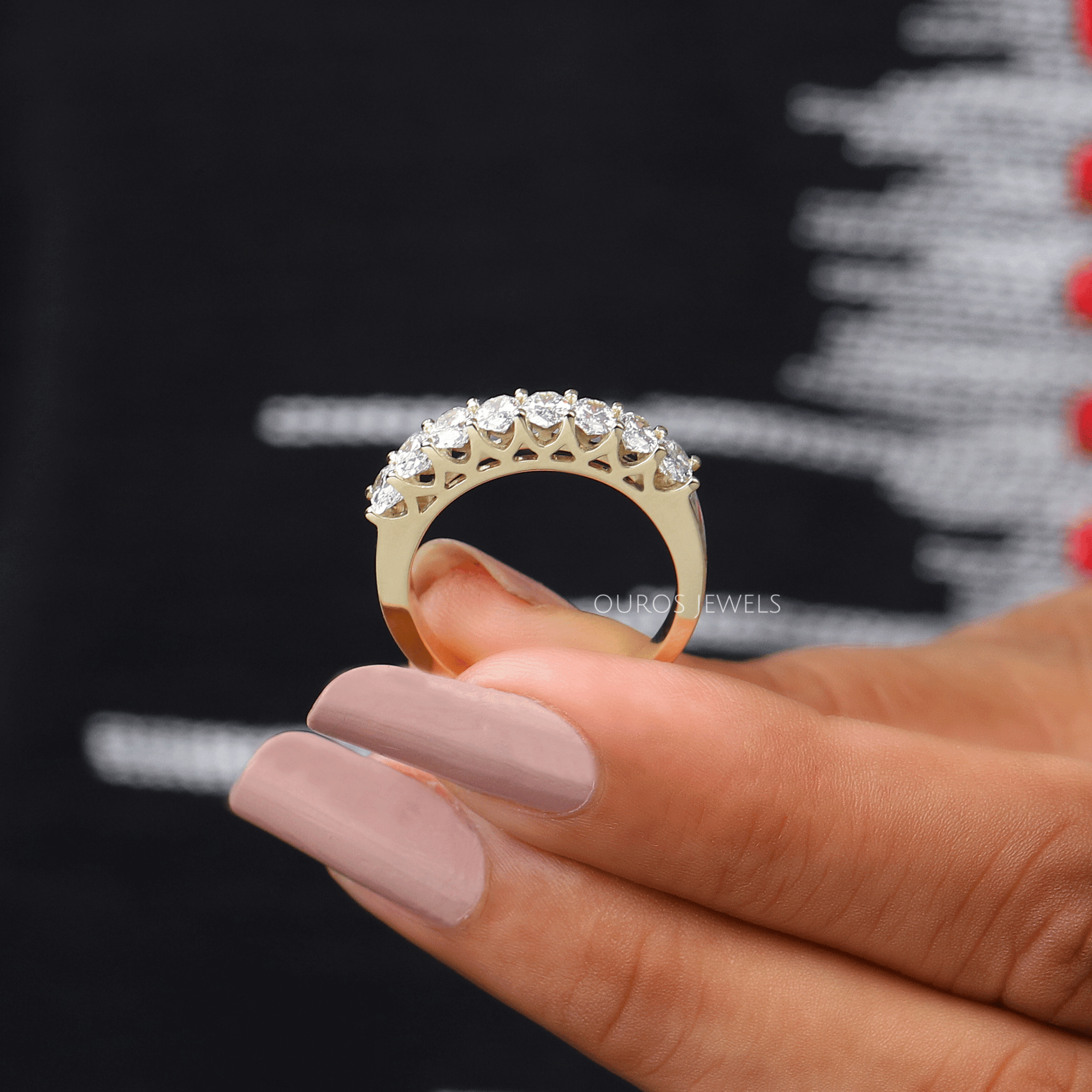 Oval Shape Half Eternity Wedding Band