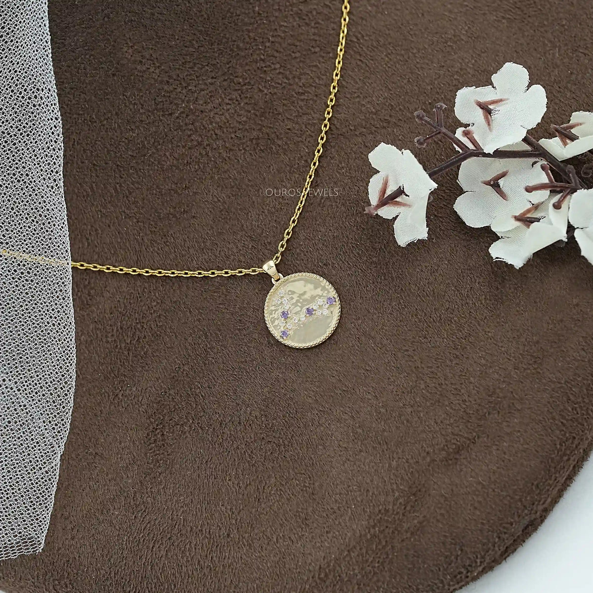 Pisces Zodiac Sign Sapphire Purple Gemstone Pendant