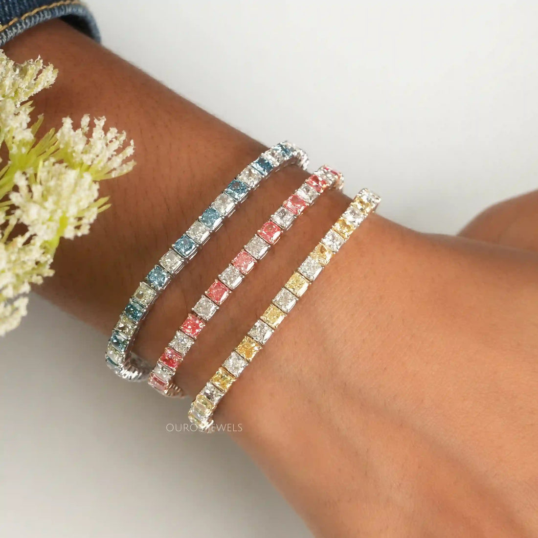 Blue Cushion Cut Lab Grown Diamond Bracelet Bracelet