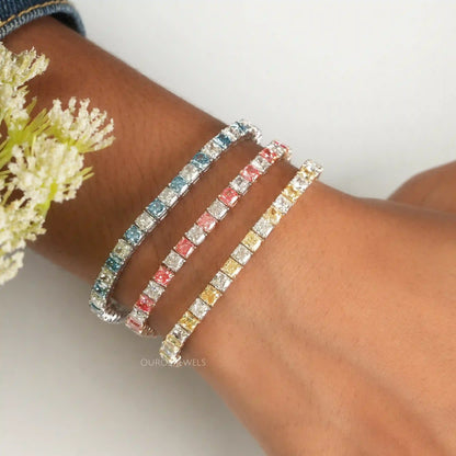 Blue Cushion Cut Lab Grown Diamond Bracelet Bracelet