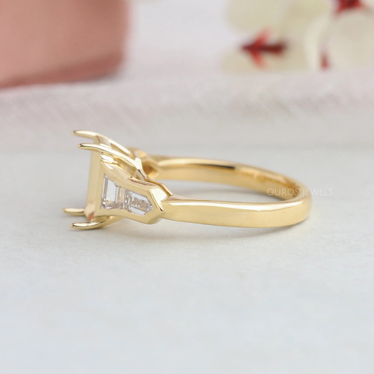 Bullet & Trapezoid Cut Semi Mount Engagement Ring Ring