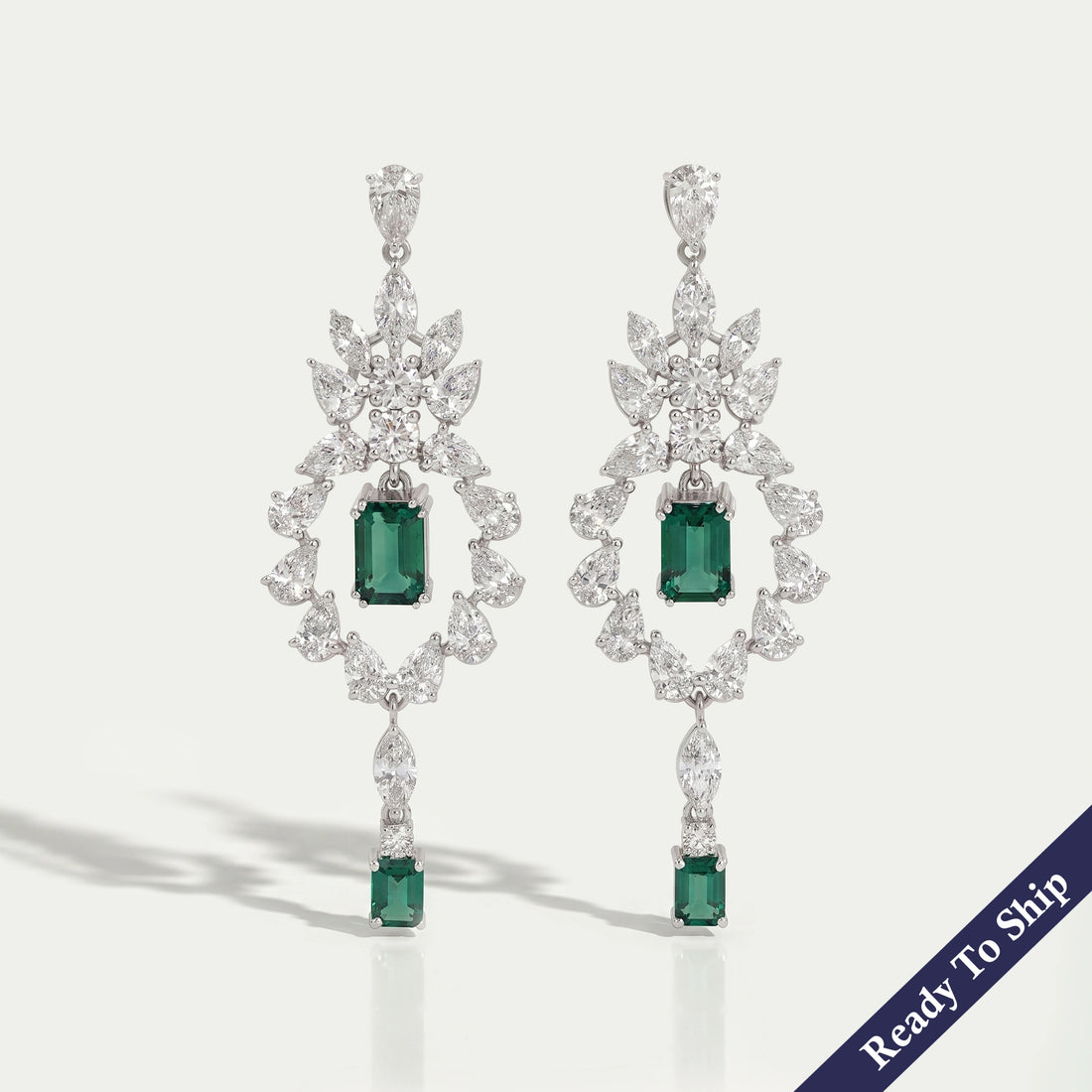 Green Emerald And Lab Diamond Dangle Earrings Earrings