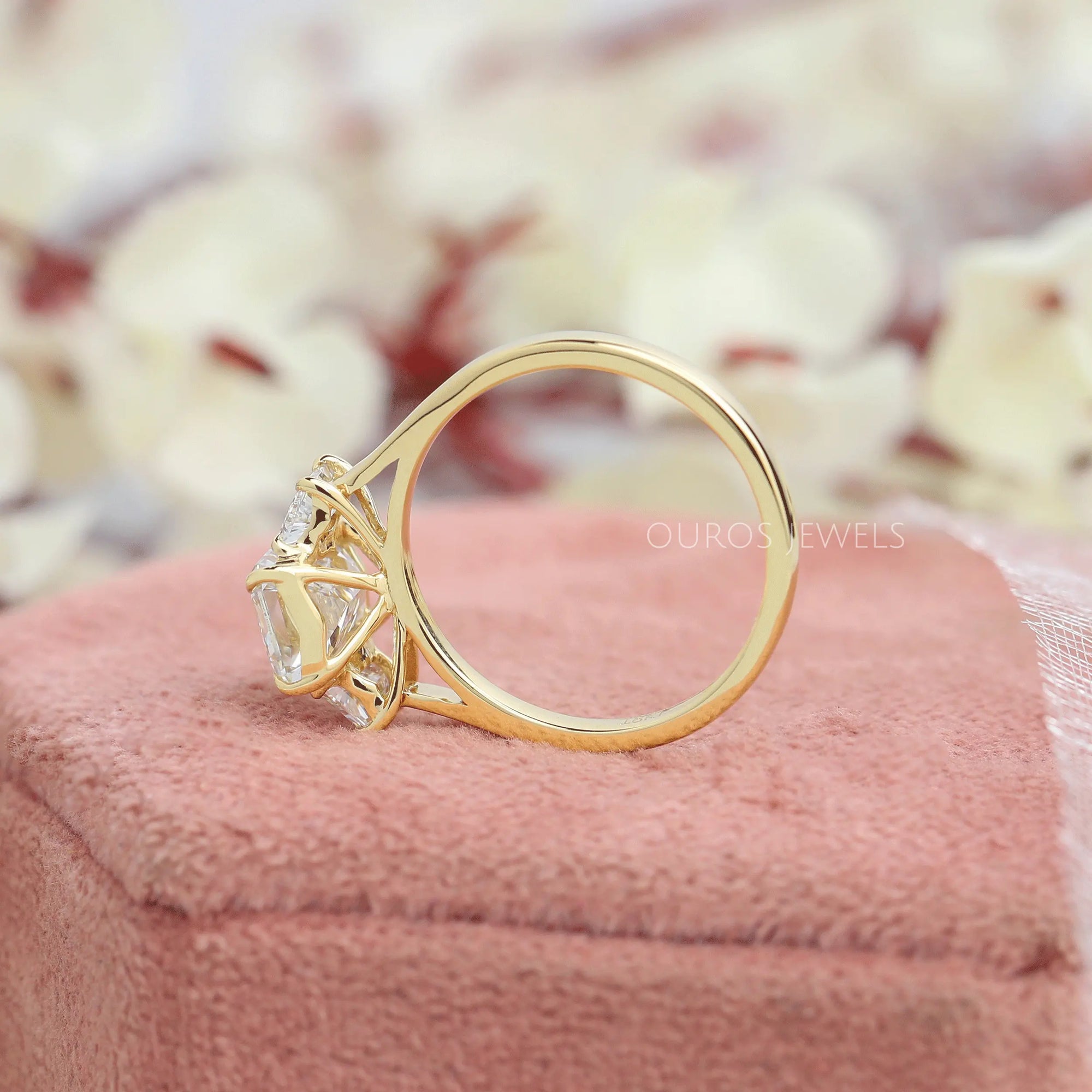 3 Stone Emerald Cut Lab Diamond Engagement Ring Ring