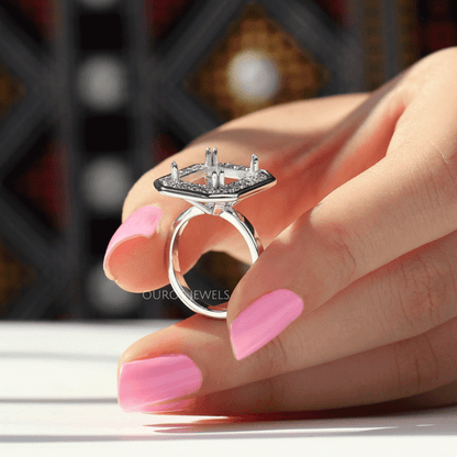 Emerald Cut Halo Semi Mount Engagement Ring Ring