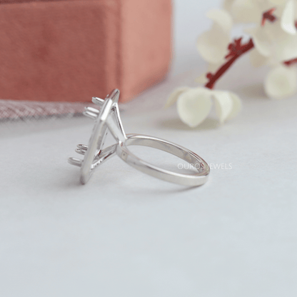 Emerald Cut Halo Semi Mount Engagement Ring Ring