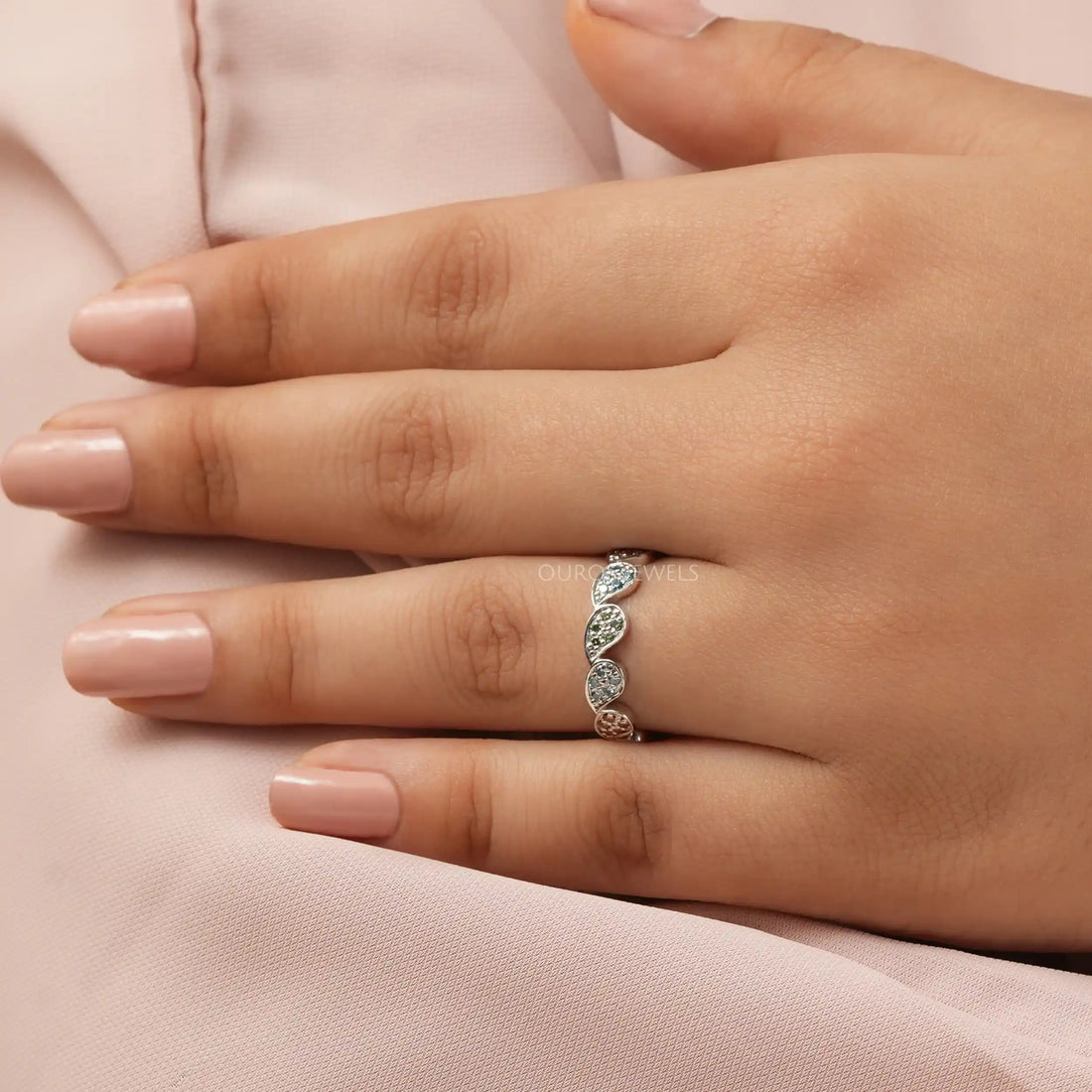 Round Cut Lab Grown Diamond Rainbow Wedding Band