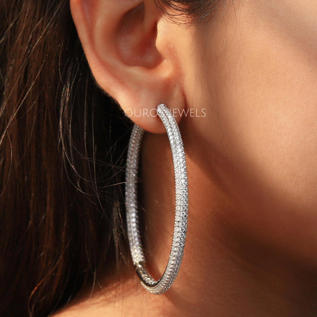 Micro Pave Round Diamond Hoop Earrings Earring