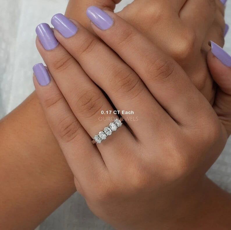 Five Stone Oval Cut Lab Grown Diamond Wedding Ring 0.17 CT Each