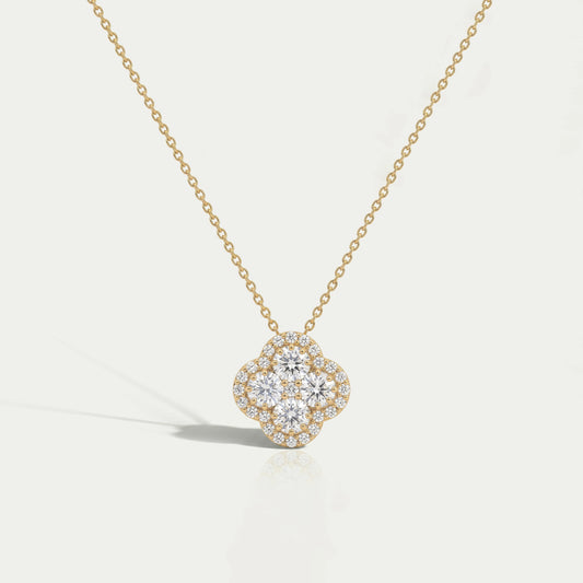 Flower Shape Round Cut Diamond Halo Pendant Necklaces