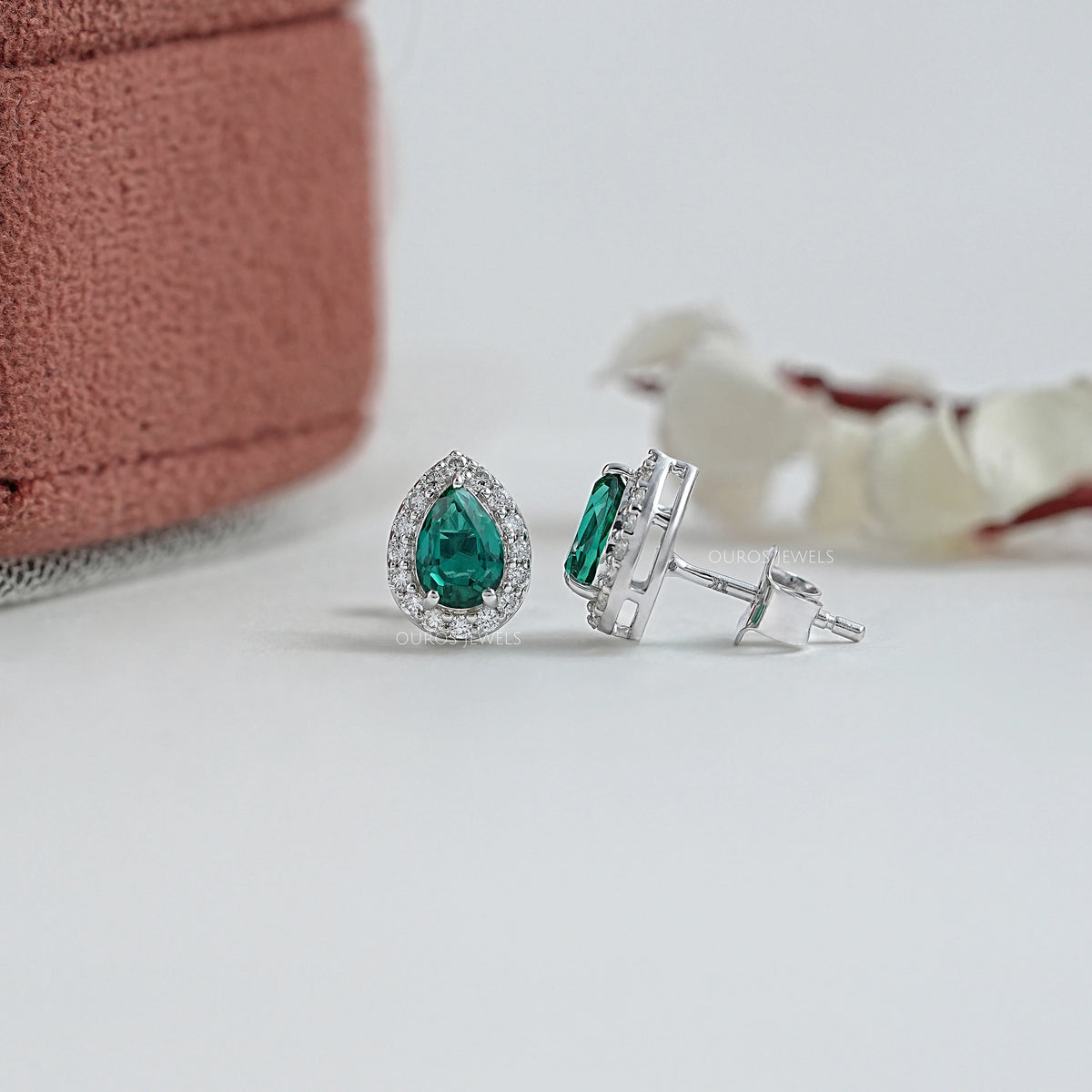 Pear Gemstone And Lab Diamond Halo Stud Earrings Earrings