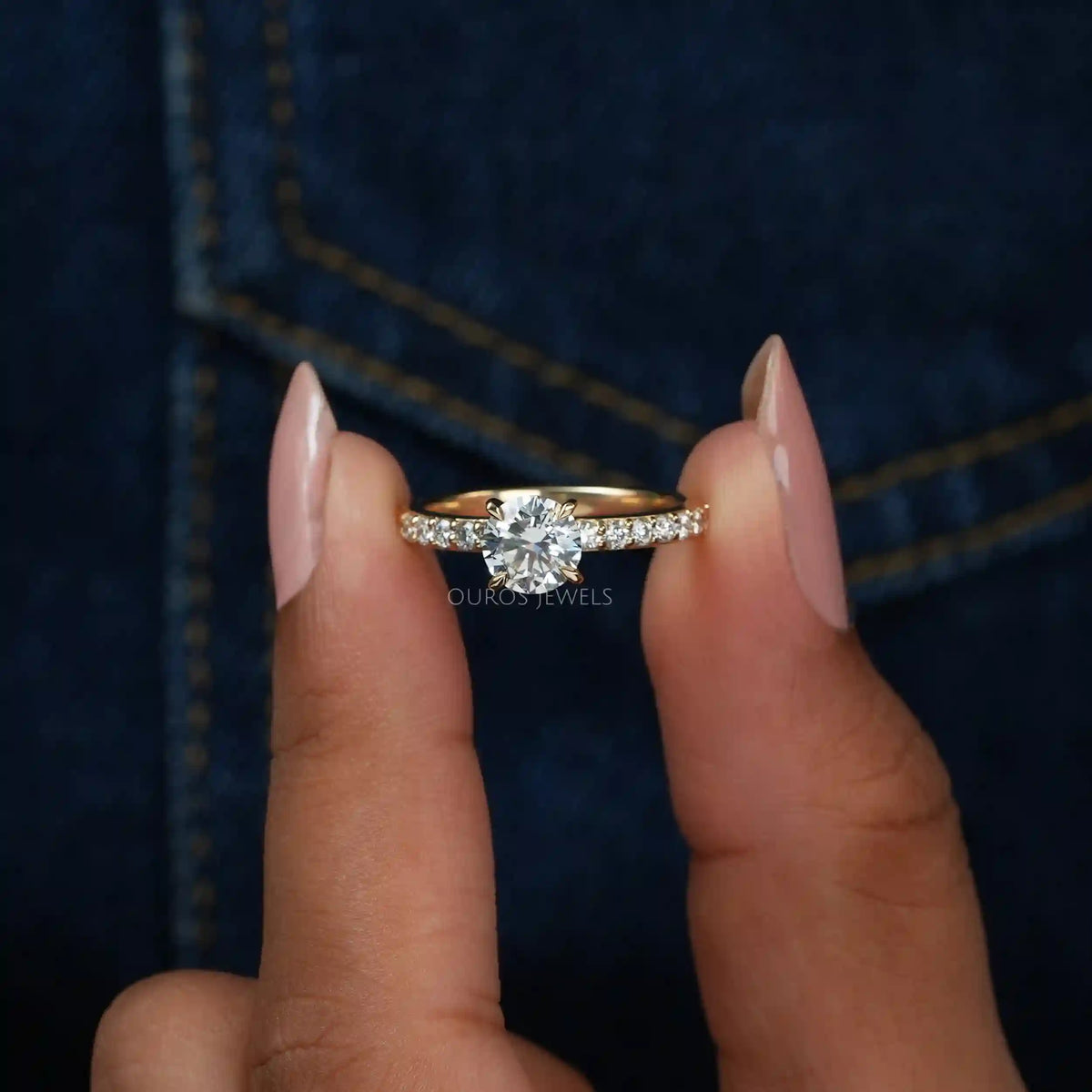 Round Cut Lab Grown Diamond Solitaire Accent Ring Ring
