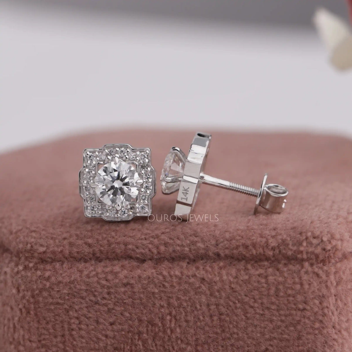 Round Cut Lab Diamond Halo Stud Earrings Earring