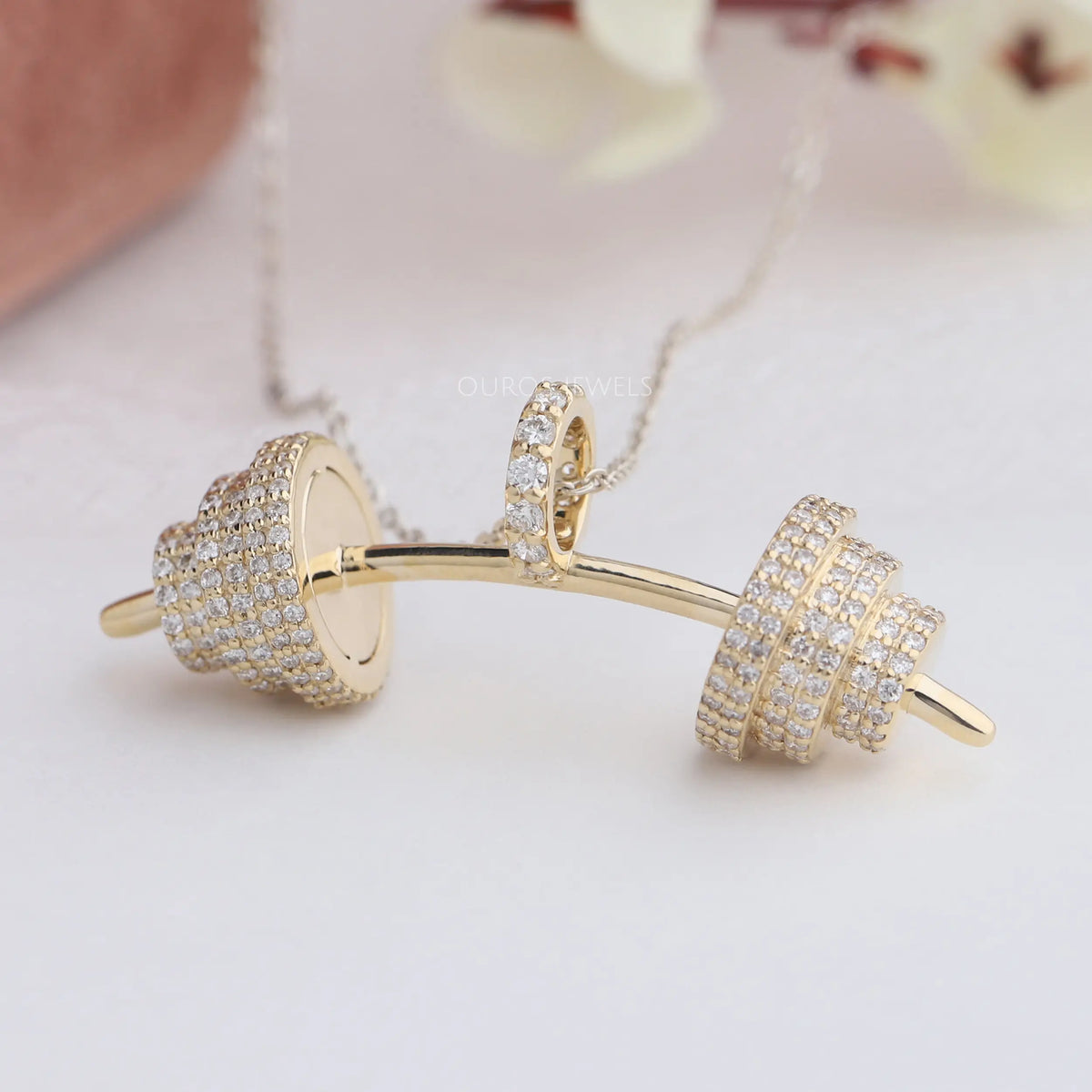 Round Cut Lab Grown Diamond Dumbbell Pendant