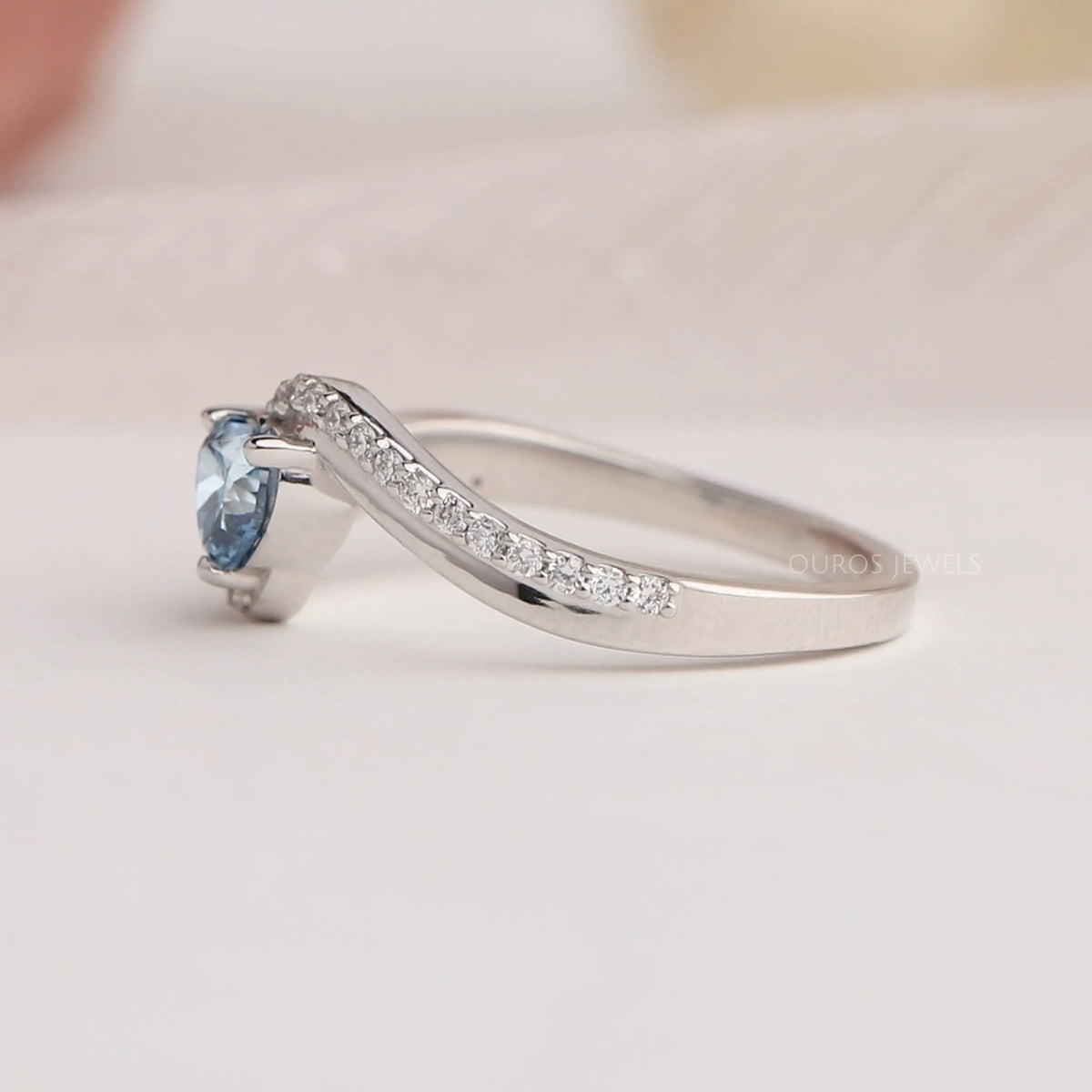 Blue Heart Cut Solitaire Accent Diamond Ring