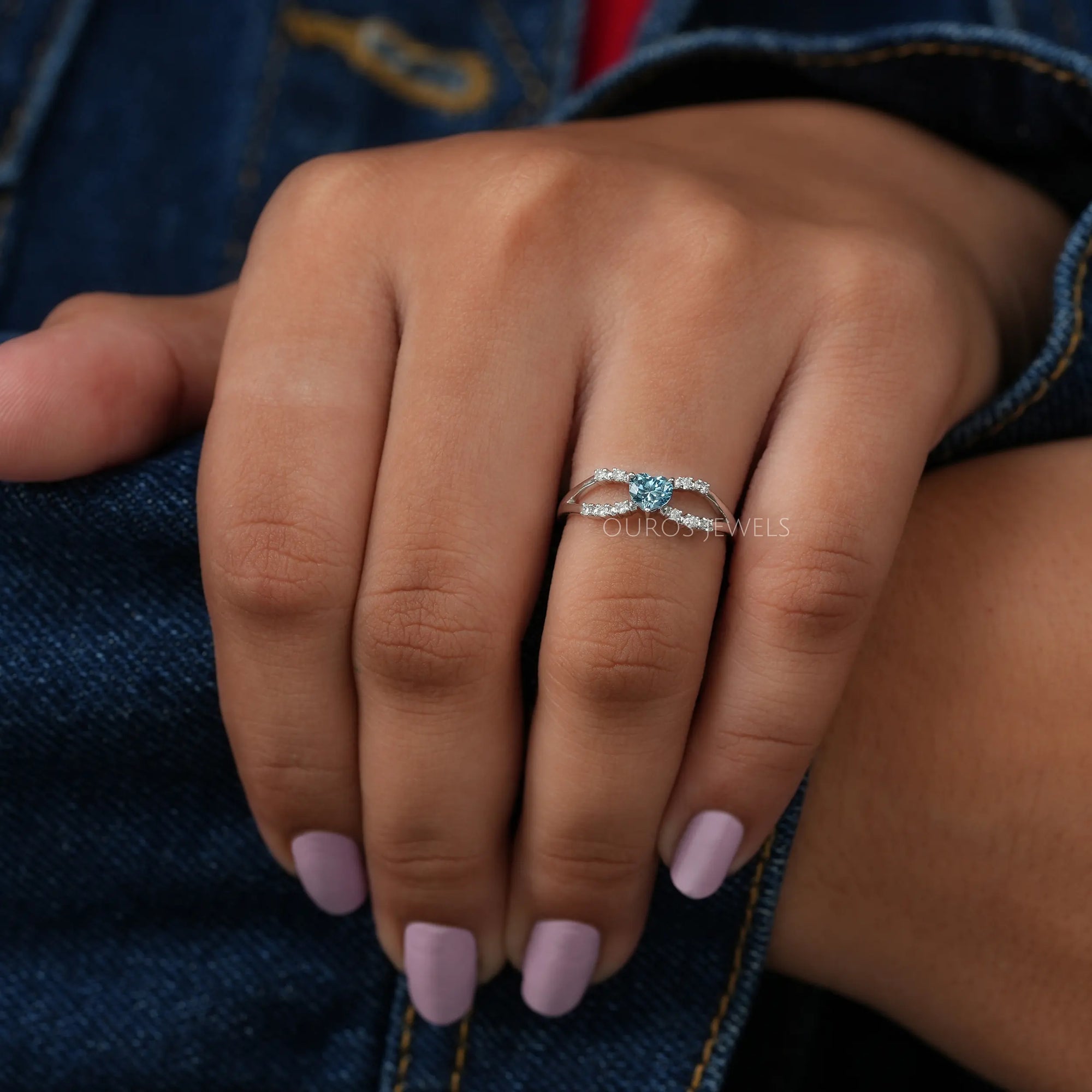 Blue Heart Diamond Split Shank Ring