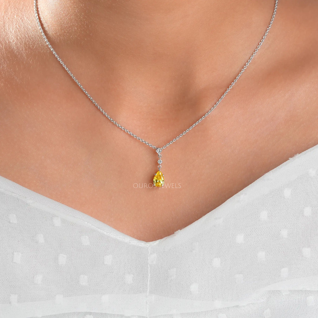 Pear And Round Lab Diamond Drop Pendant Necklaces