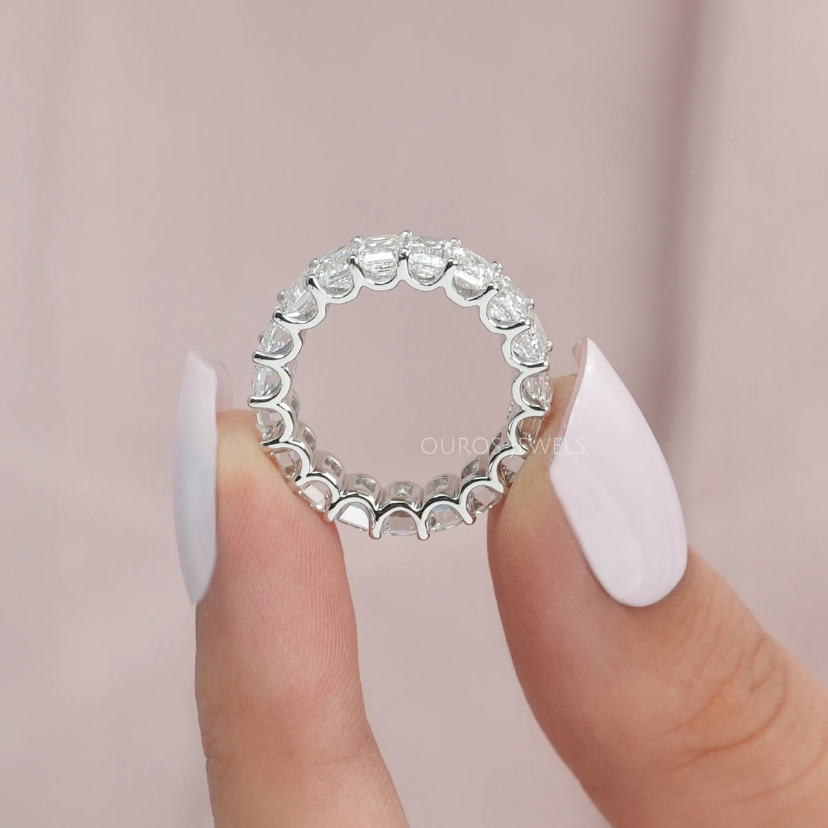 Emerald Cut Lab Diamond Full Eternity Wedding Band