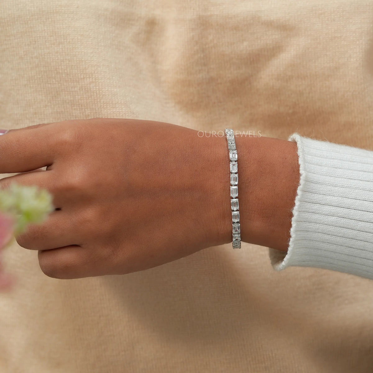East-West Set Emerald Diamond Tennis Bracelet
