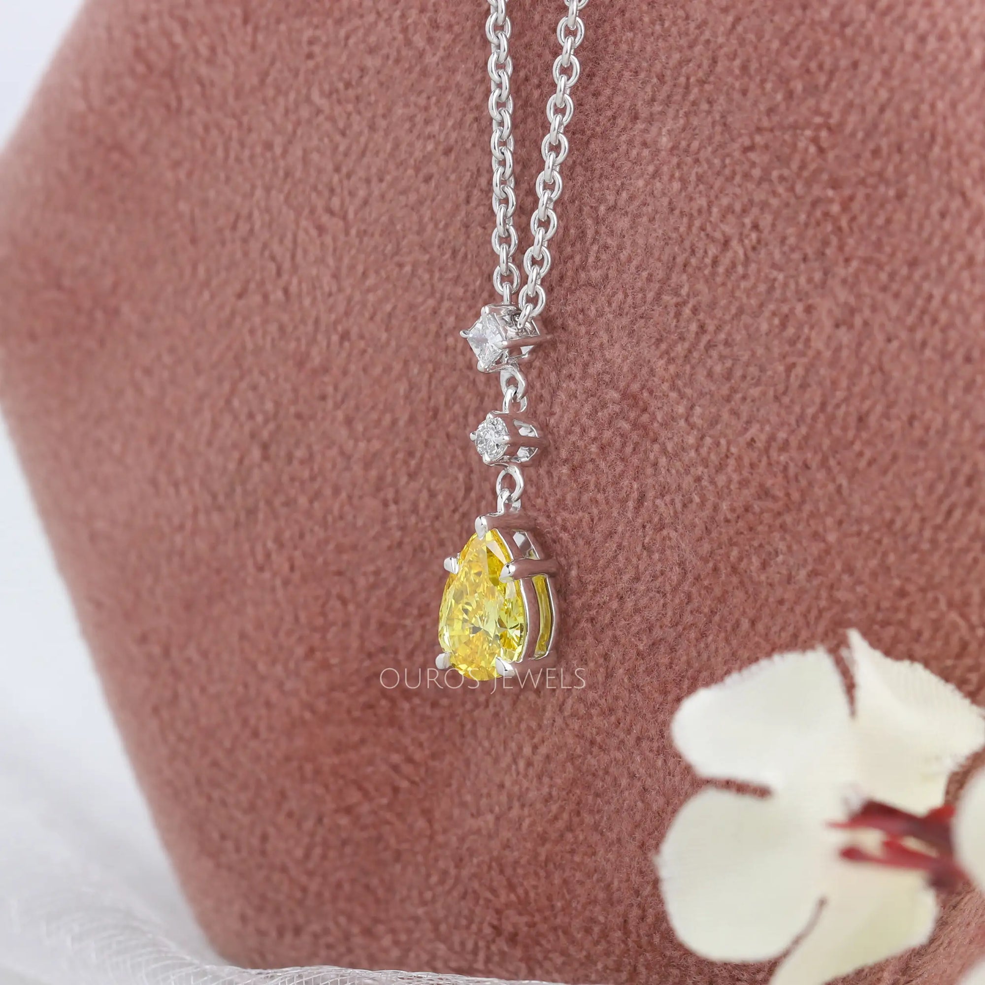 Pear And Round Lab Diamond Drop Pendant Necklaces