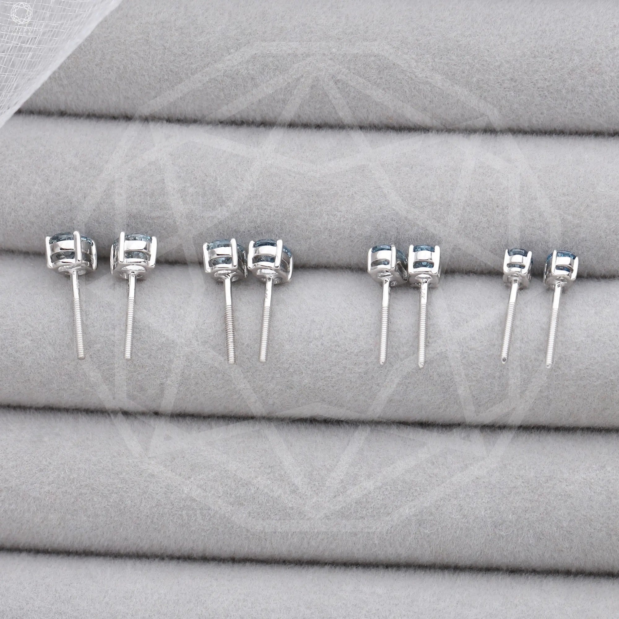 Lab Grown Blue Oval Diamond Earrings Studs