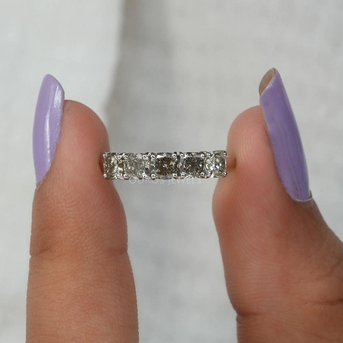 Olive Cushion Cut Wedding Band