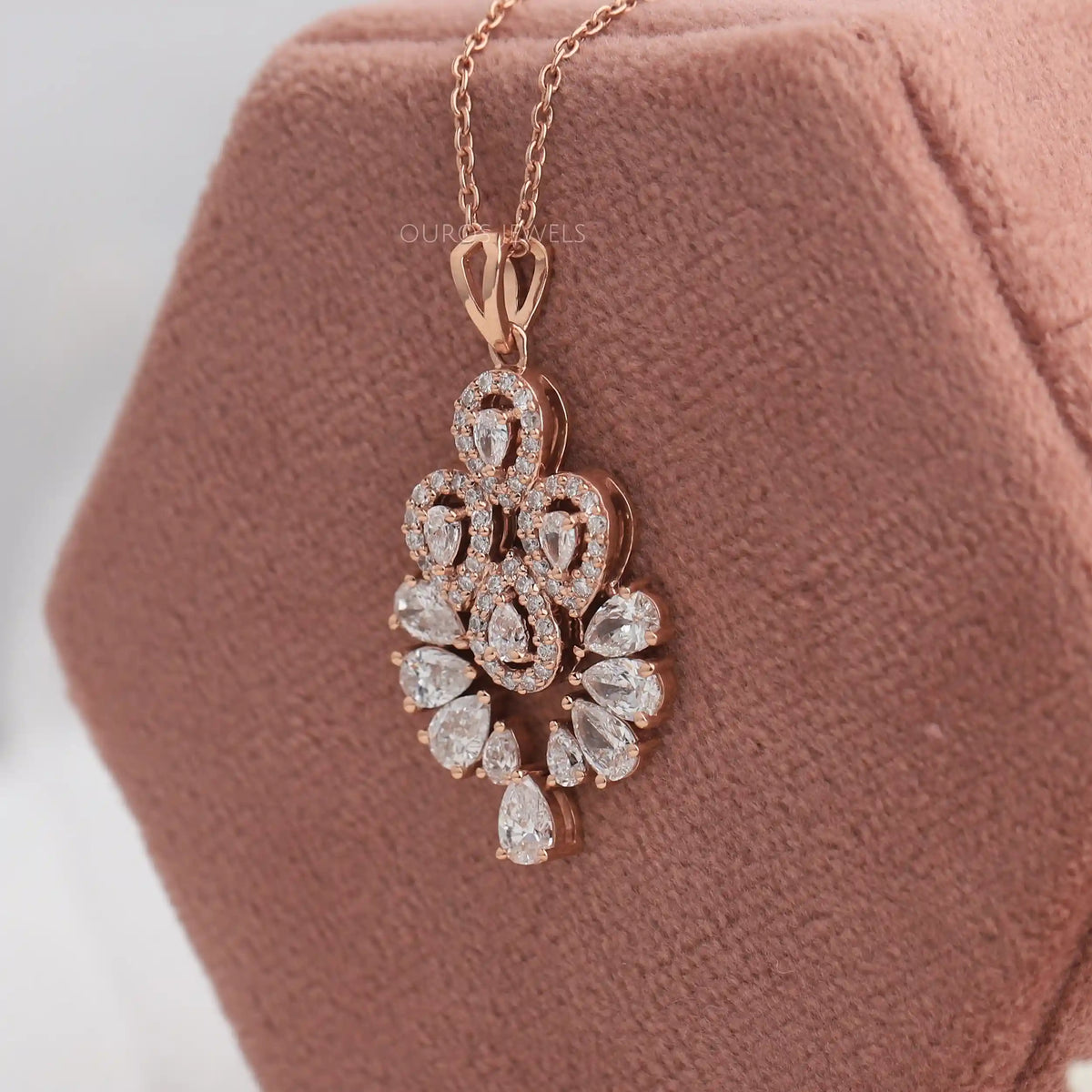 Flower Style Pear Cut Diamond Halo Pendant