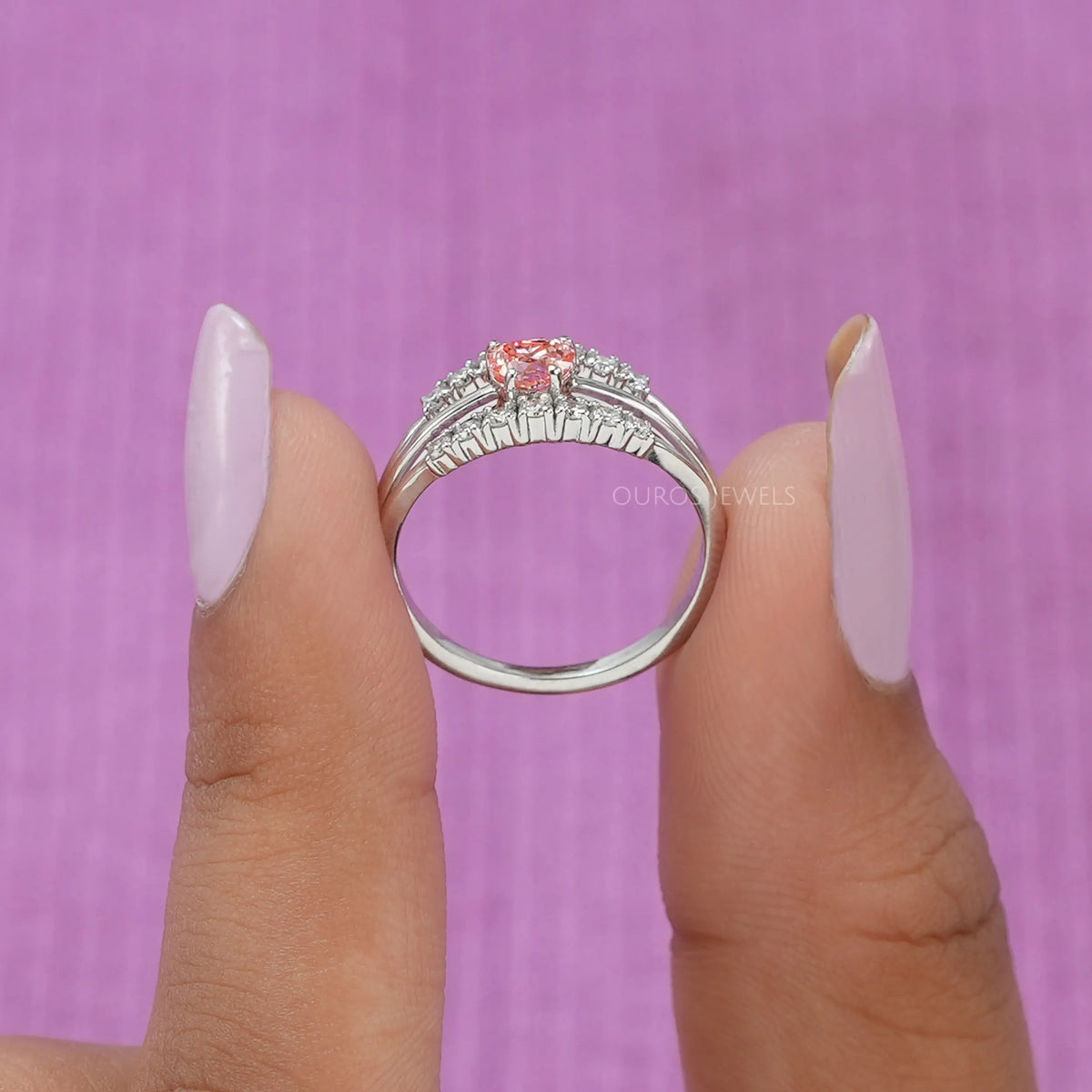 Pink Heart Diamond Split Shank Ring