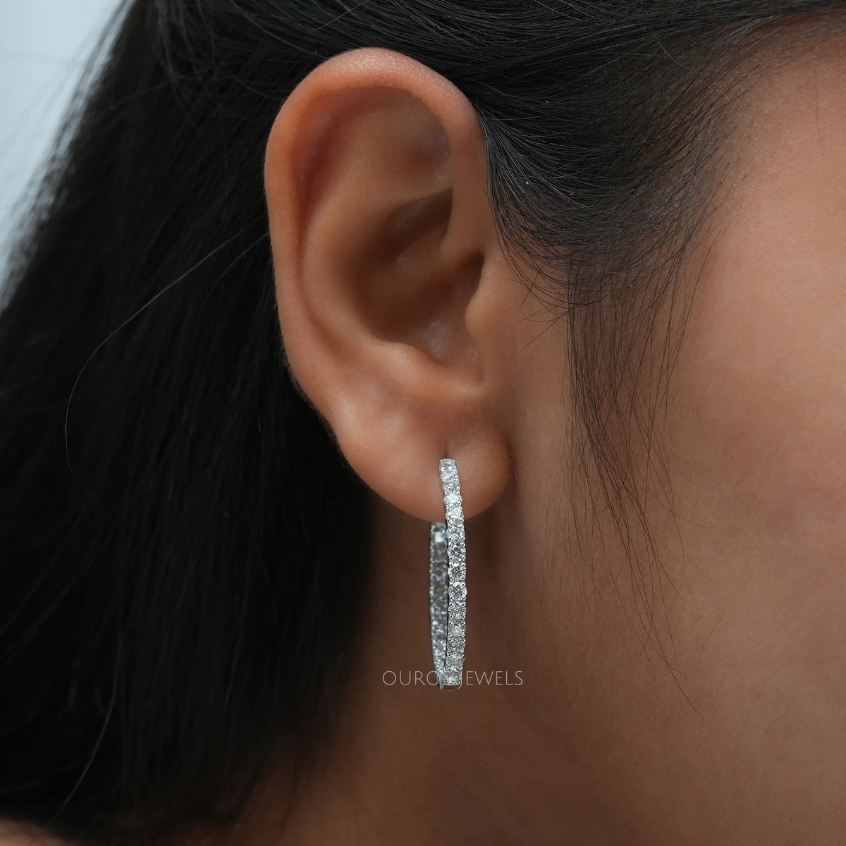 Round Diamond Inside Out Hoop Earrings Earring