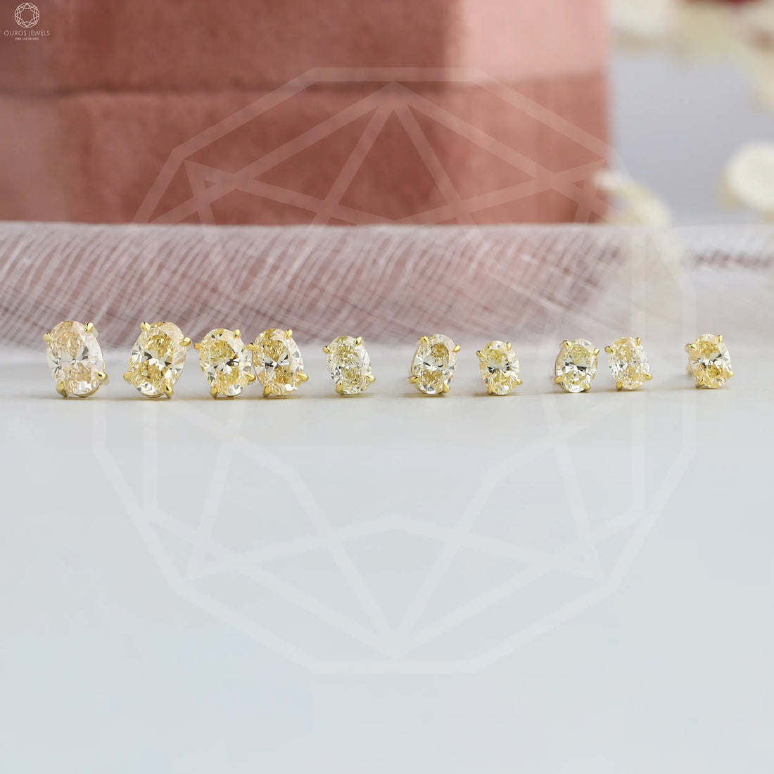 Yellow Oval Cut Lab Grown Diamond Screw Back Earrings
