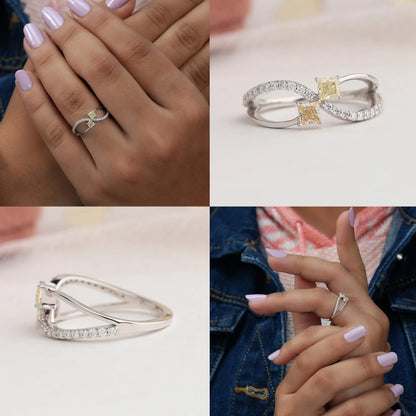 Yellow Princess Cut Bypass Setting Wedding Ring Rings