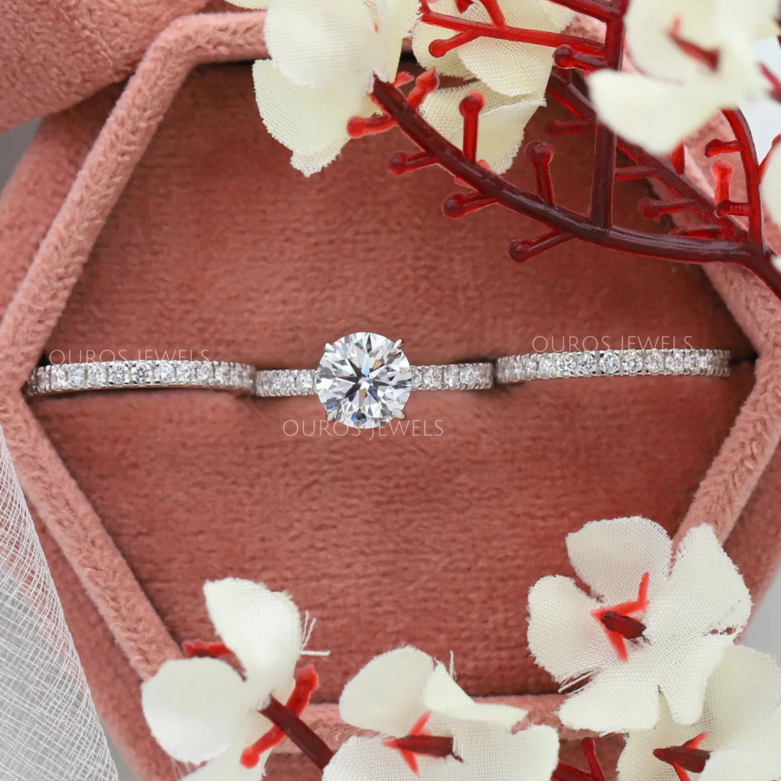 Round Cut Solitaire Accent Diamond Bridal Ring Set Rings