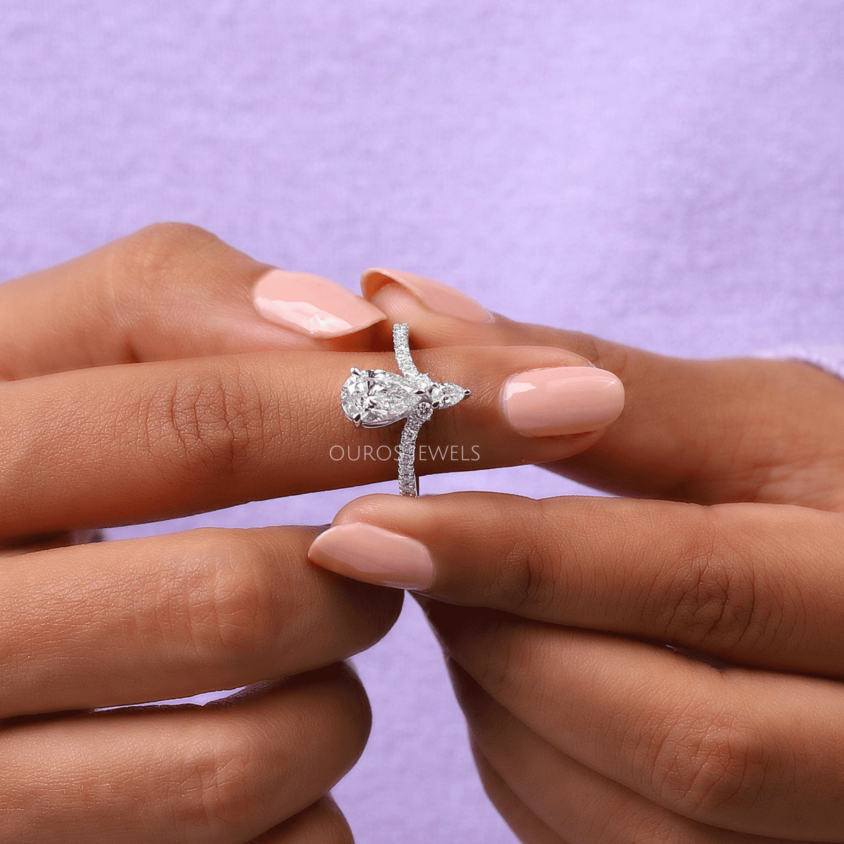 Chevron Shaped Pear Cut Engagement Ring