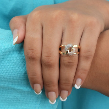 Round Cuban Link Diamond Ring