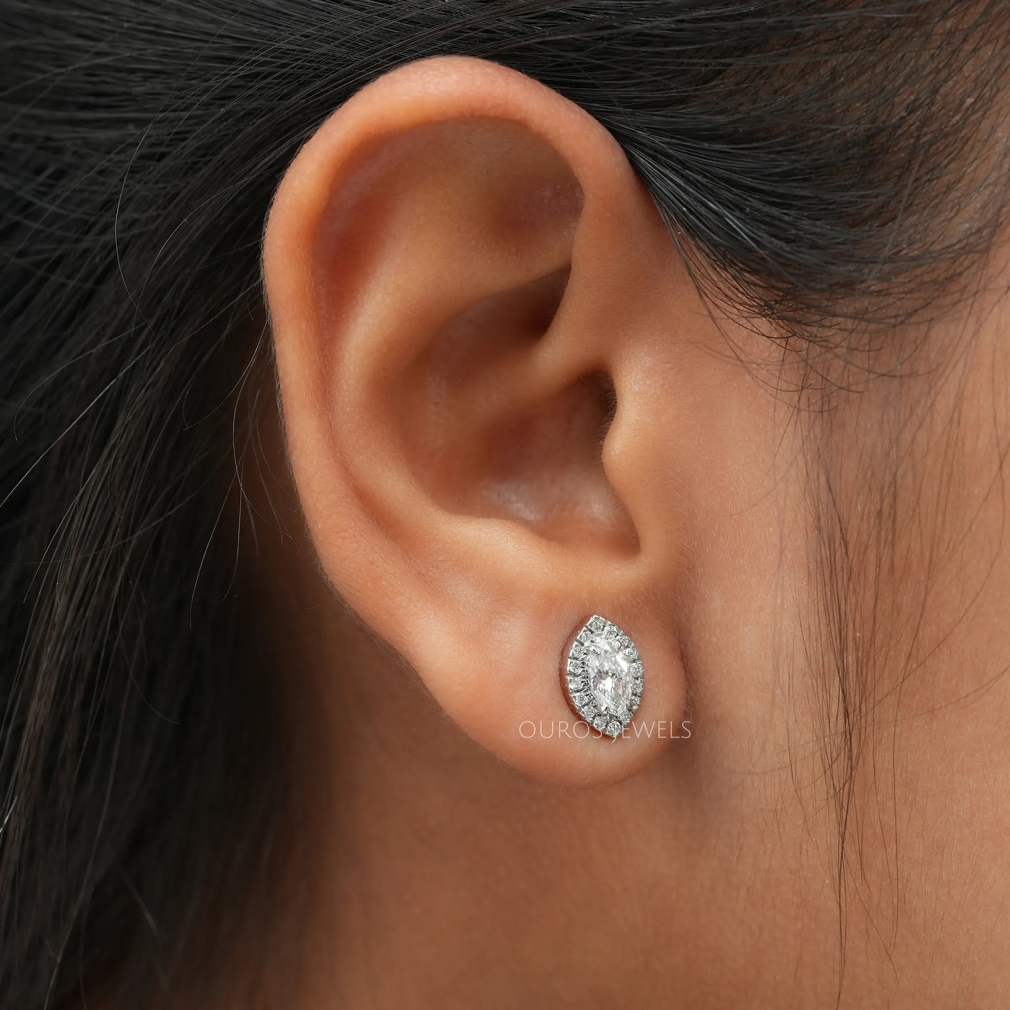 Halo Marquise Shape Lab Diamond Stud Earrings