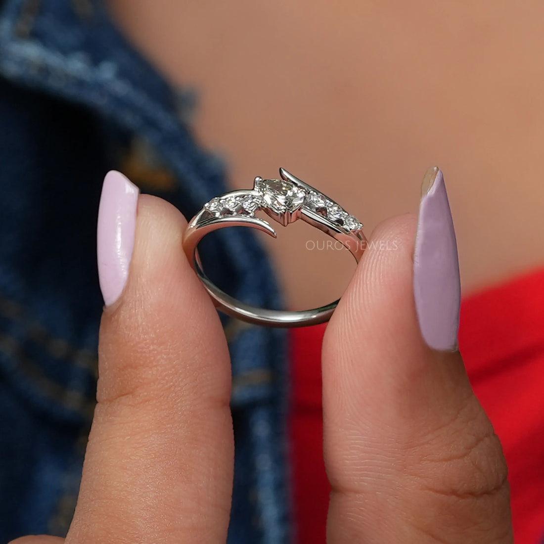 Olive Pear Diamond Bypass Ring