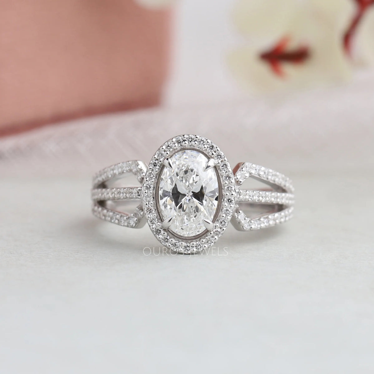 Oval Cut Halo Lab Grown Diamond Engagement Ring