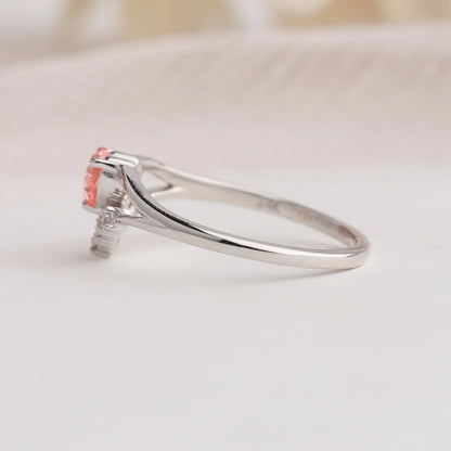 Pink Heart Curved Cluster Diamond Dainty Ring