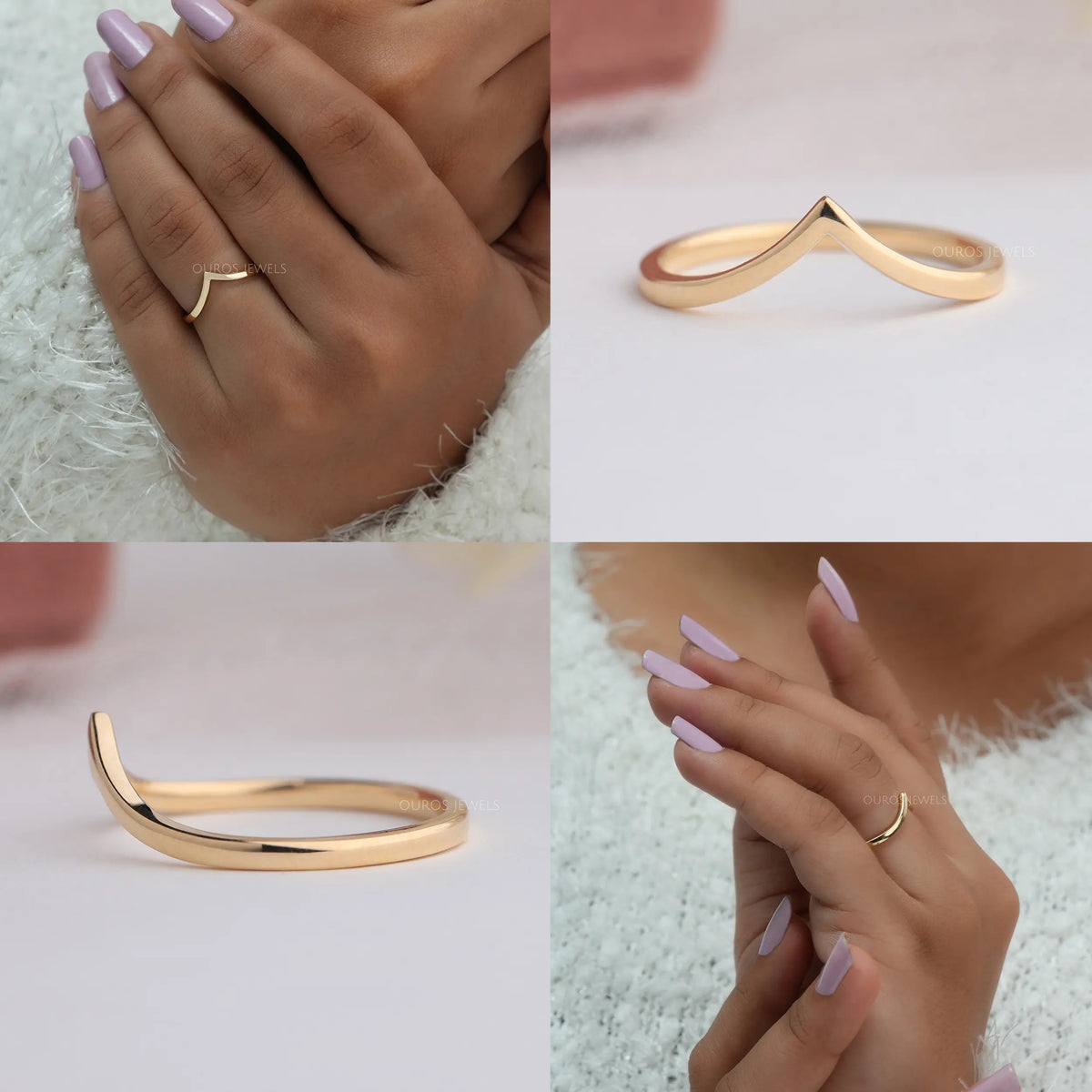 Yellow Gold Plain Curved Band Rings