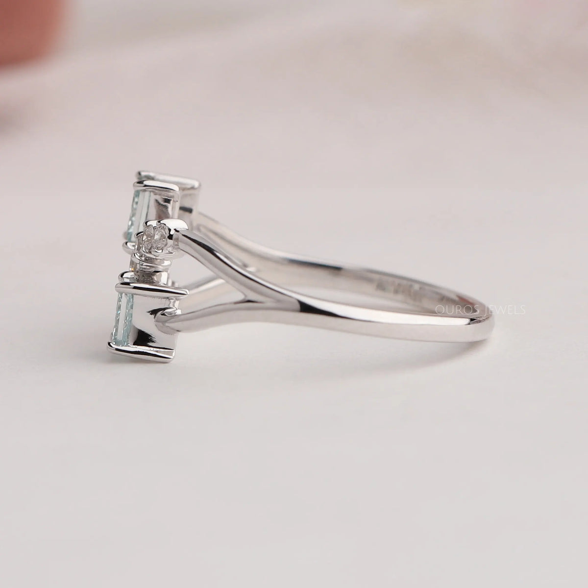 Green Princess Shape Lab Diamond Dainty Ring
