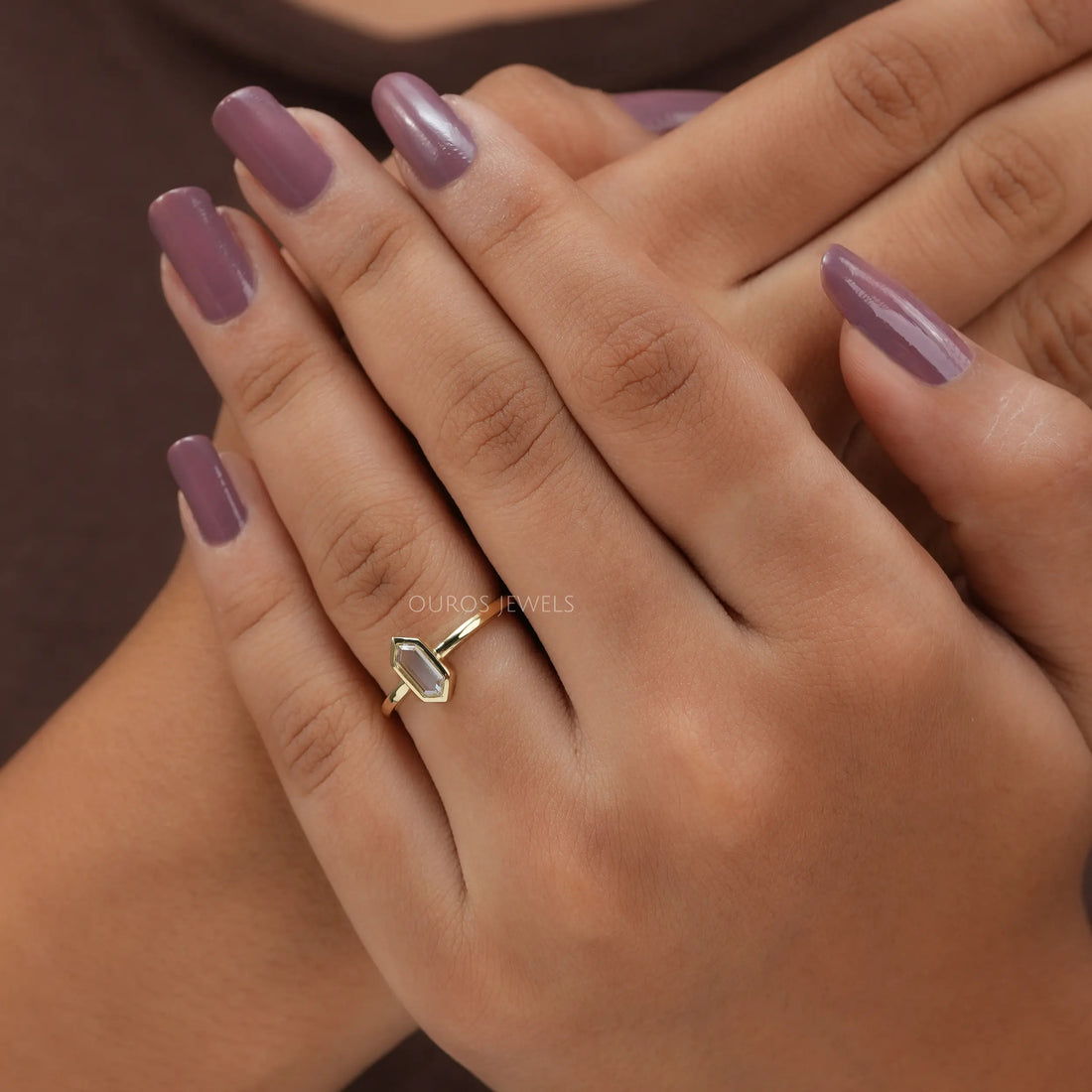 Hexagon Portrait Cut Solitaire Diamond Ring Rings